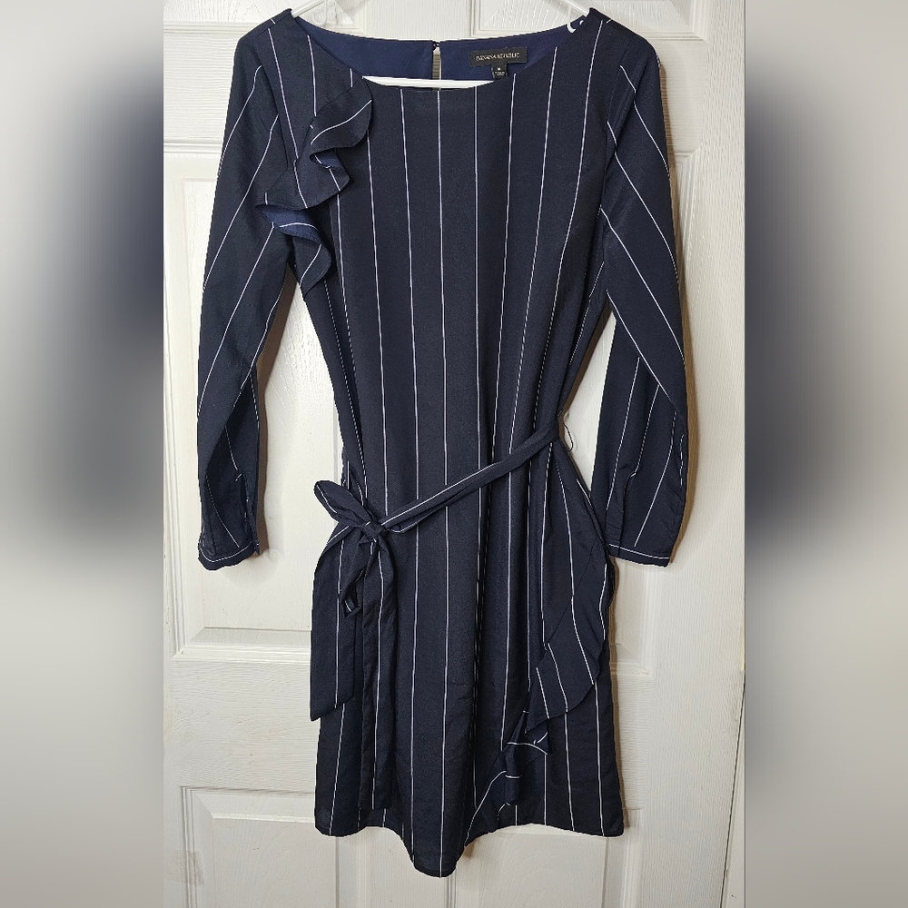 Banana Republic Women’s Dress Asymmetrical Ruffle Blue White Stripe Small